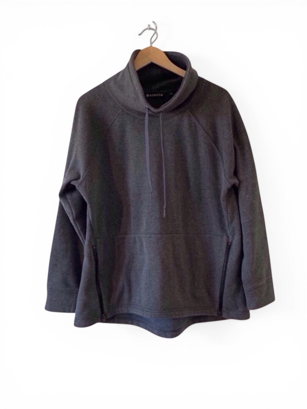 Athleta Cowl Neck Pullover Sweatshirt Charcoal Gray Fleece Lined Side Zip Size L - Picture 8 of 9